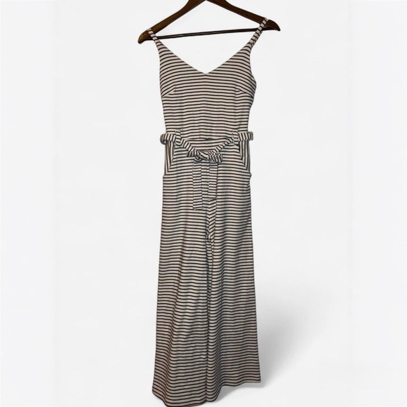 NWOT Cream and Navy Striped Stretchy Jumpsuit - Picture 7 of 8